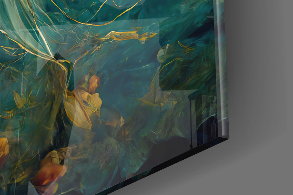 Flow of Roots artwork anchoring a wall with rich modern palette