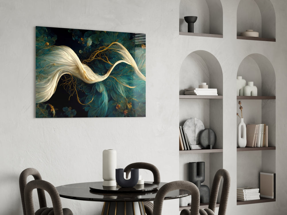 Flow of Roots panel adding editorial grace to a hallway