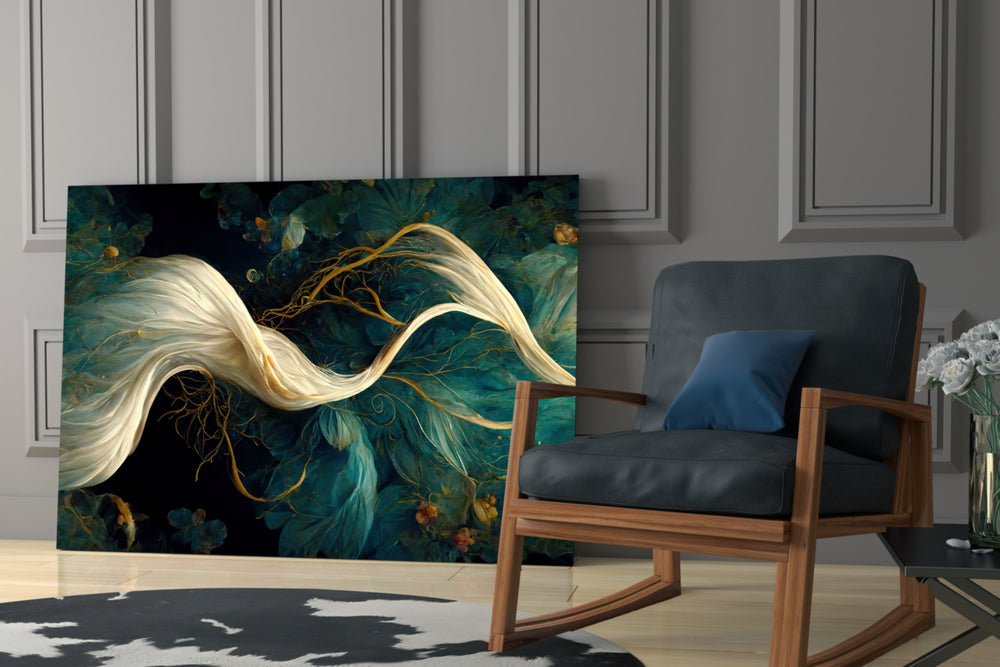 Flow of Roots glass print enhancing an office with cinematic mood