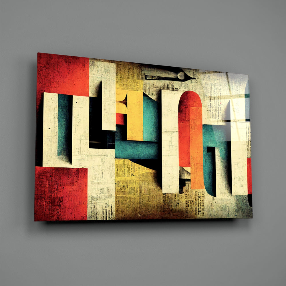Bauhaus-collage panel bringing modernist clarity to a contemporary office