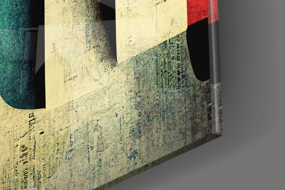 Language artwork anchoring a wall with bold modern palette