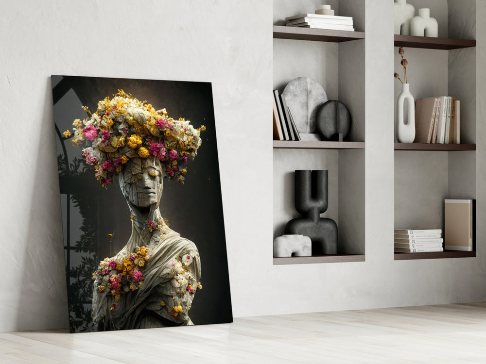 Abandoned Statue glass print enhancing a study with cinematic mood