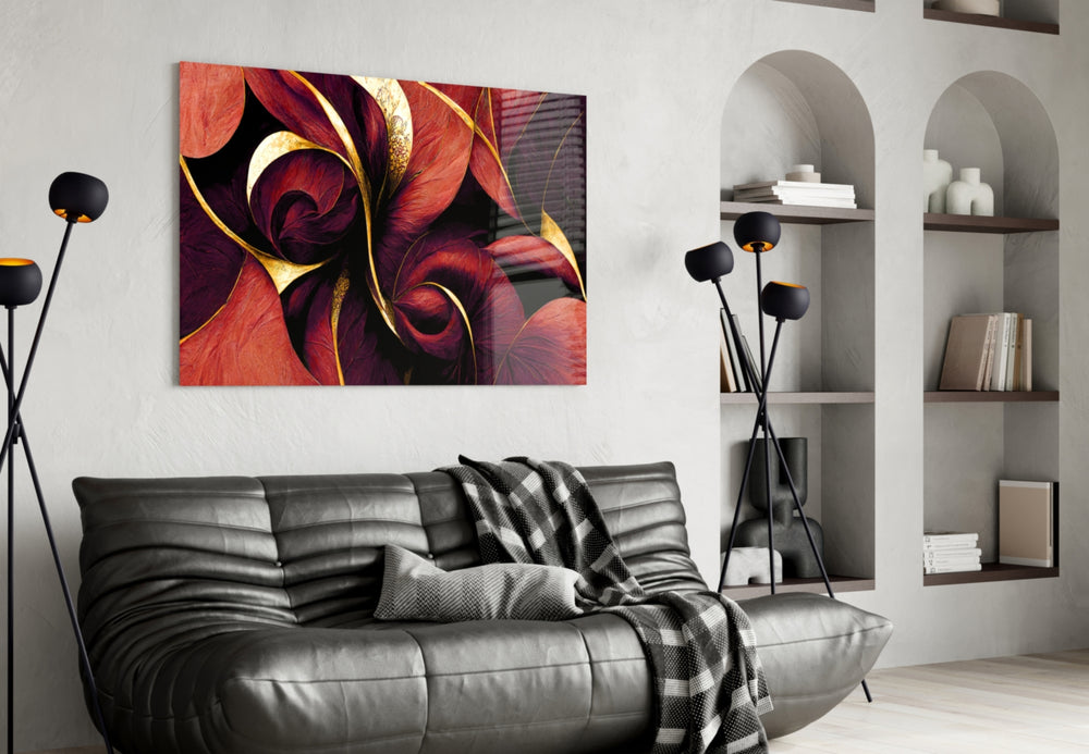 Curves glass wall art styled above a headboard in a bedroom