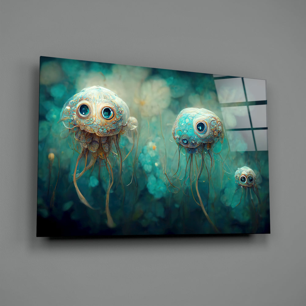 Whimsical-aquatic panel bringing dreamlike serenity to a contemporary bathroom