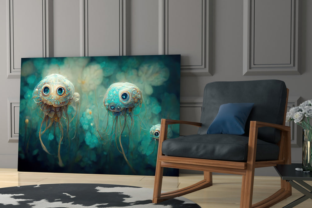 Jelly Eyes glass print enhancing a living room with cinematic mood