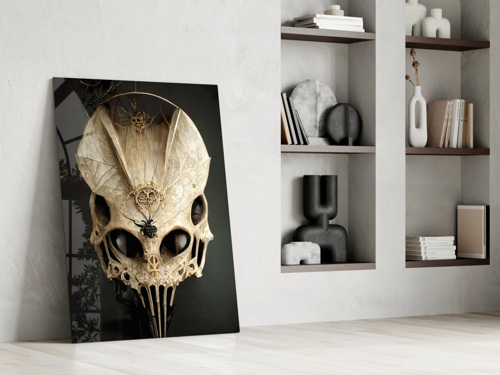 It's Skull glass print enhancing a gaming room with cinematic mood