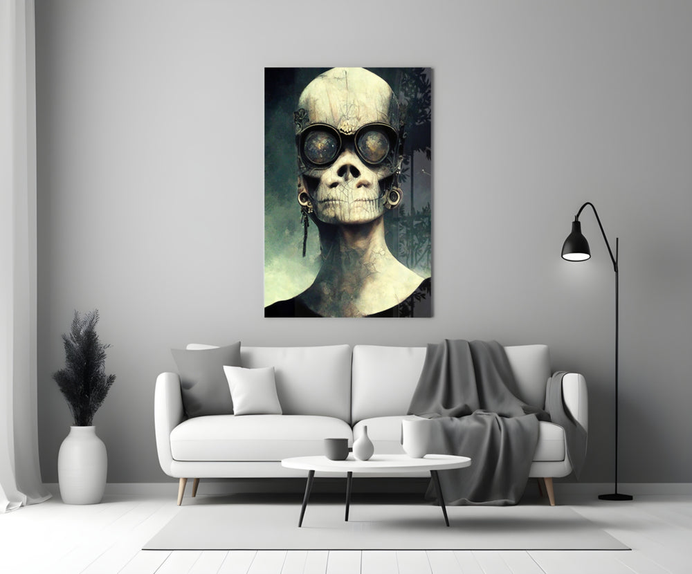 No Talk close-up showing cracked skull with brass goggles and dangling earrings