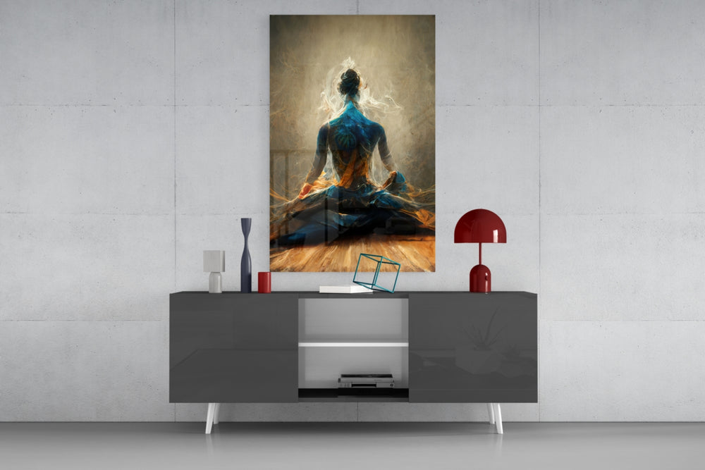 Meditation panel catching window light to reveal its meditative warmth