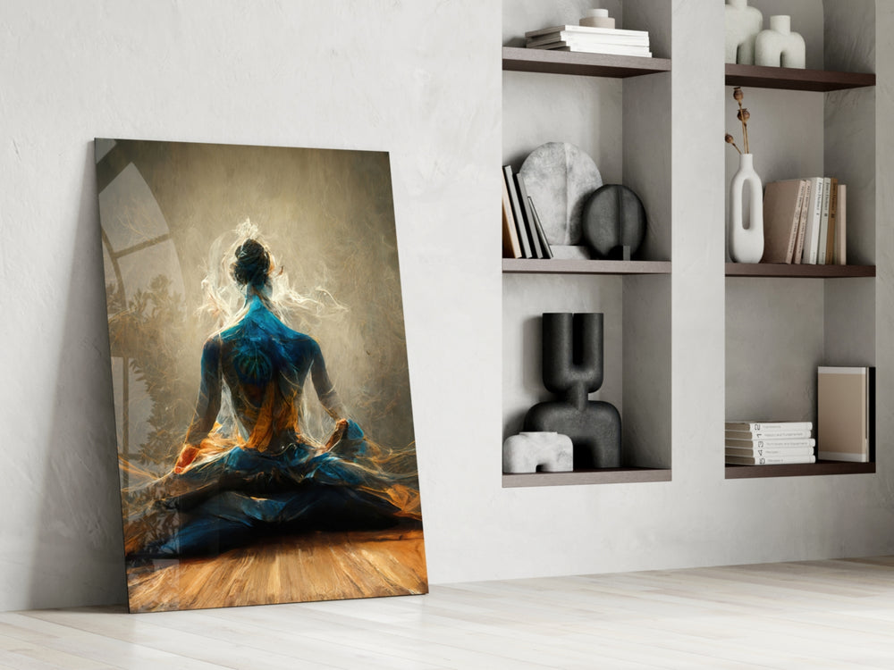Meditation glass print enhancing an office with cinematic mood
