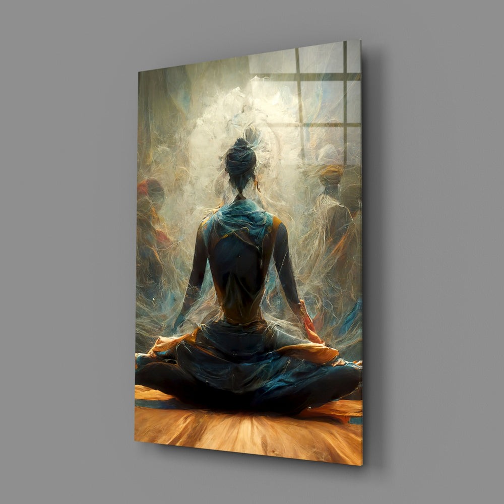 Painterly-mystic panel bringing meditative serenity to a contemporary bathroom