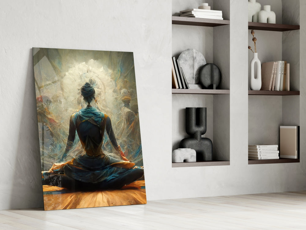 Meditation glass print enhancing an office with cinematic mood