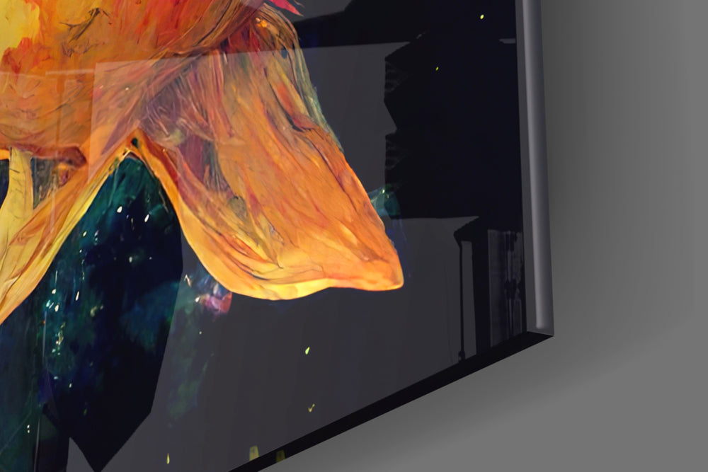 Space Aquarium artwork anchoring a wall with warm vibrant palette