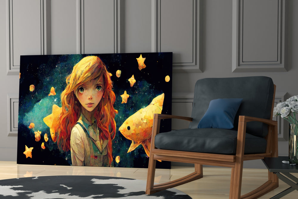Space Aquarium glass print enhancing a living room with cinematic mood