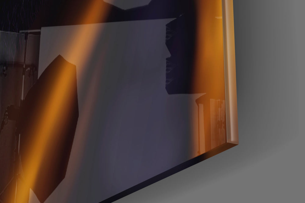 Angry Smile artwork anchoring a wall with bold dramatic palette