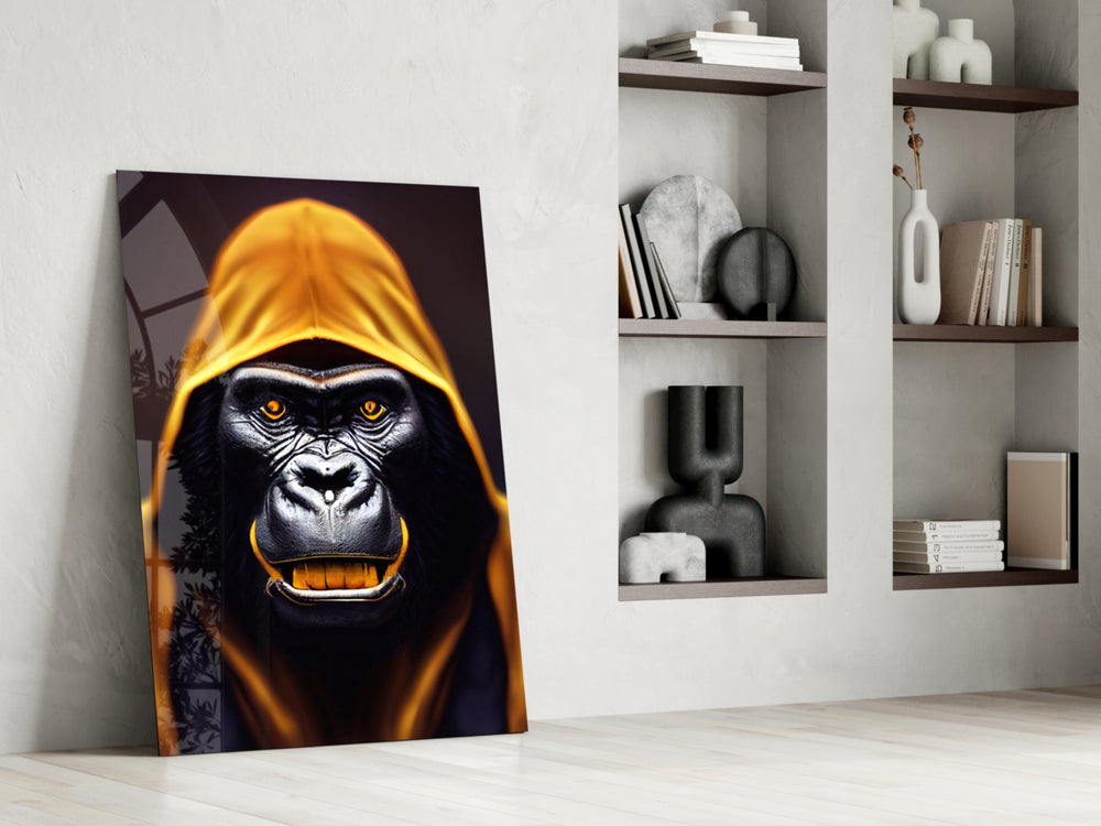 Angry Smile glass print enhancing a teen lounge with cinematic mood