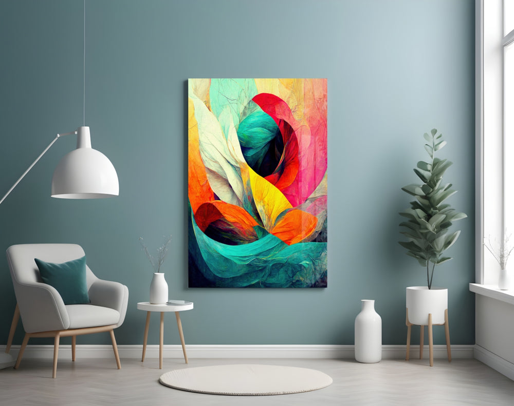 Hidden Swan glass wall art styled above a console in a hallway
