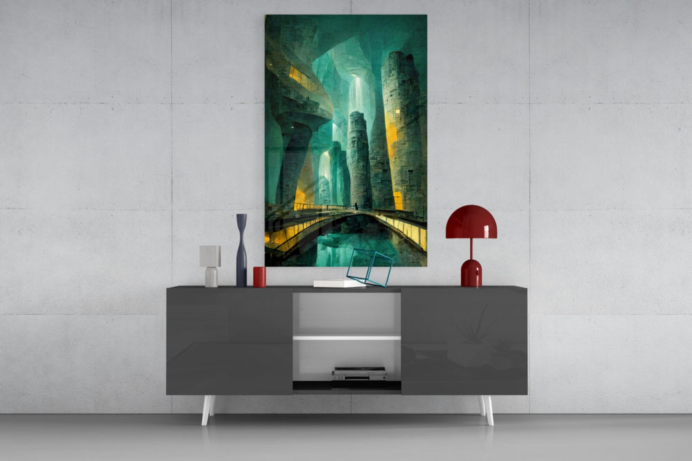 Underground panel catching window light to reveal its monumental gravity
