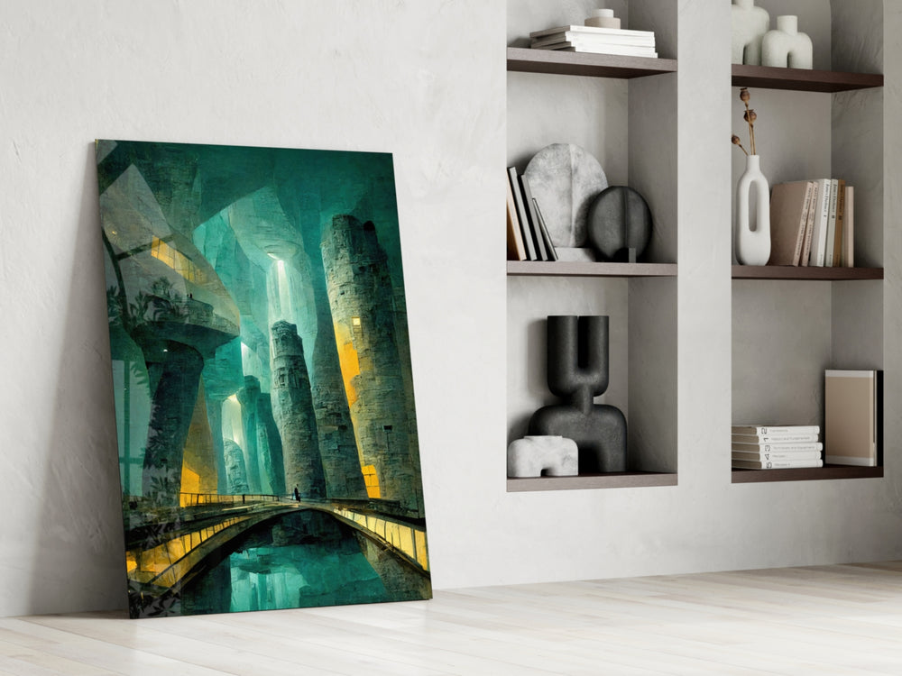 Underground glass print enhancing a living room with cinematic mood