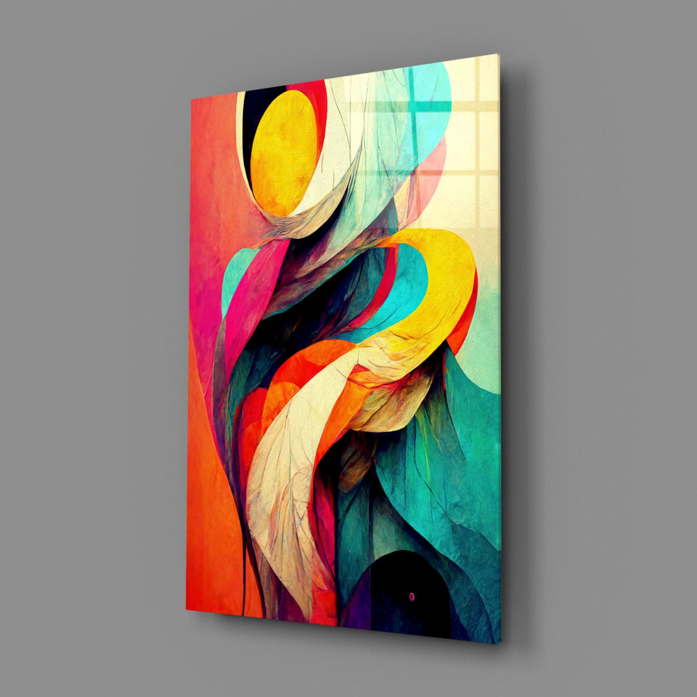 Cubist-abstract panel bringing luminous energy to a contemporary bedroom