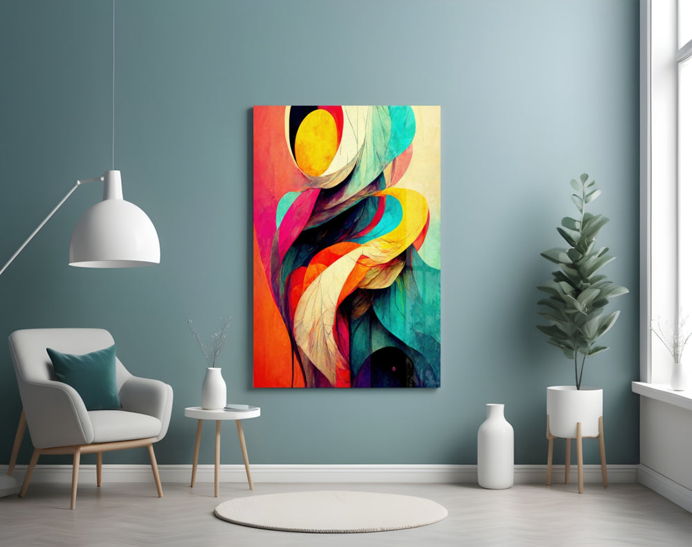 The Hug glass wall art styled above a console in a hallway