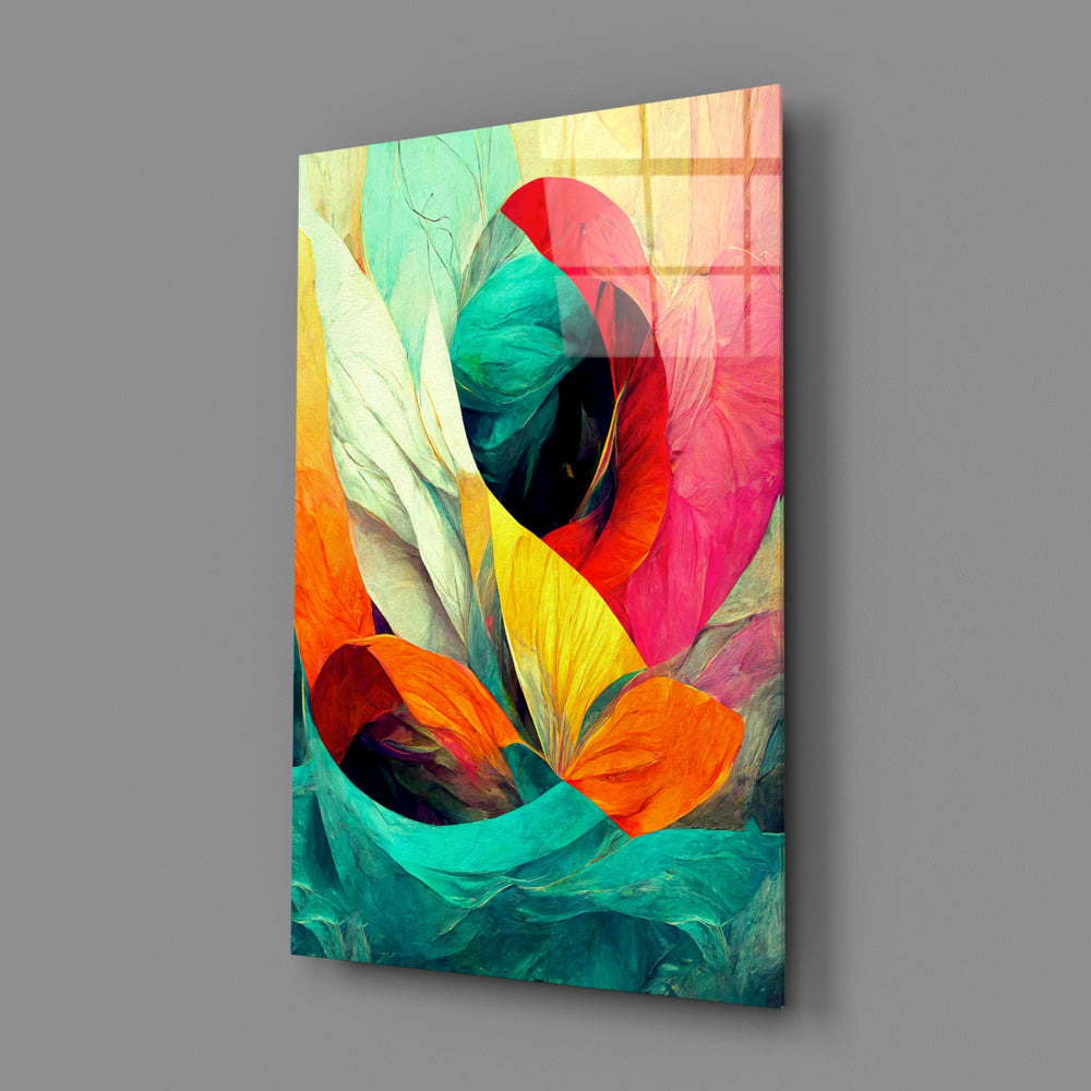 Floral-abstract panel bringing luminous energy to a contemporary bedroom