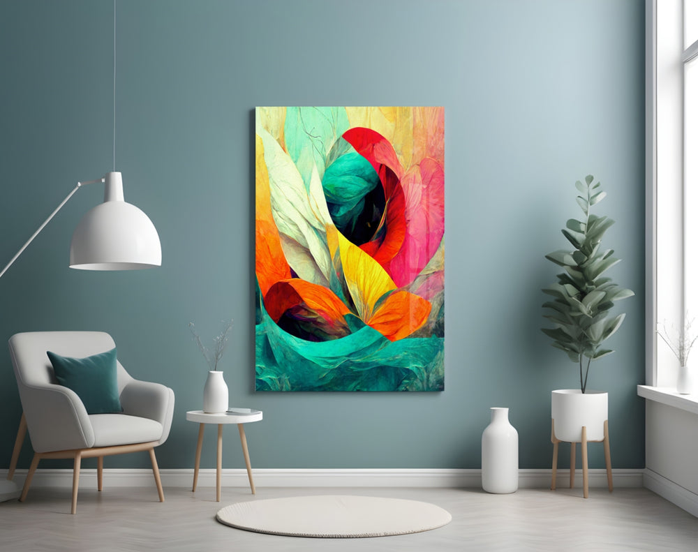 Hidden Swan glass wall art styled above a console in a hallway