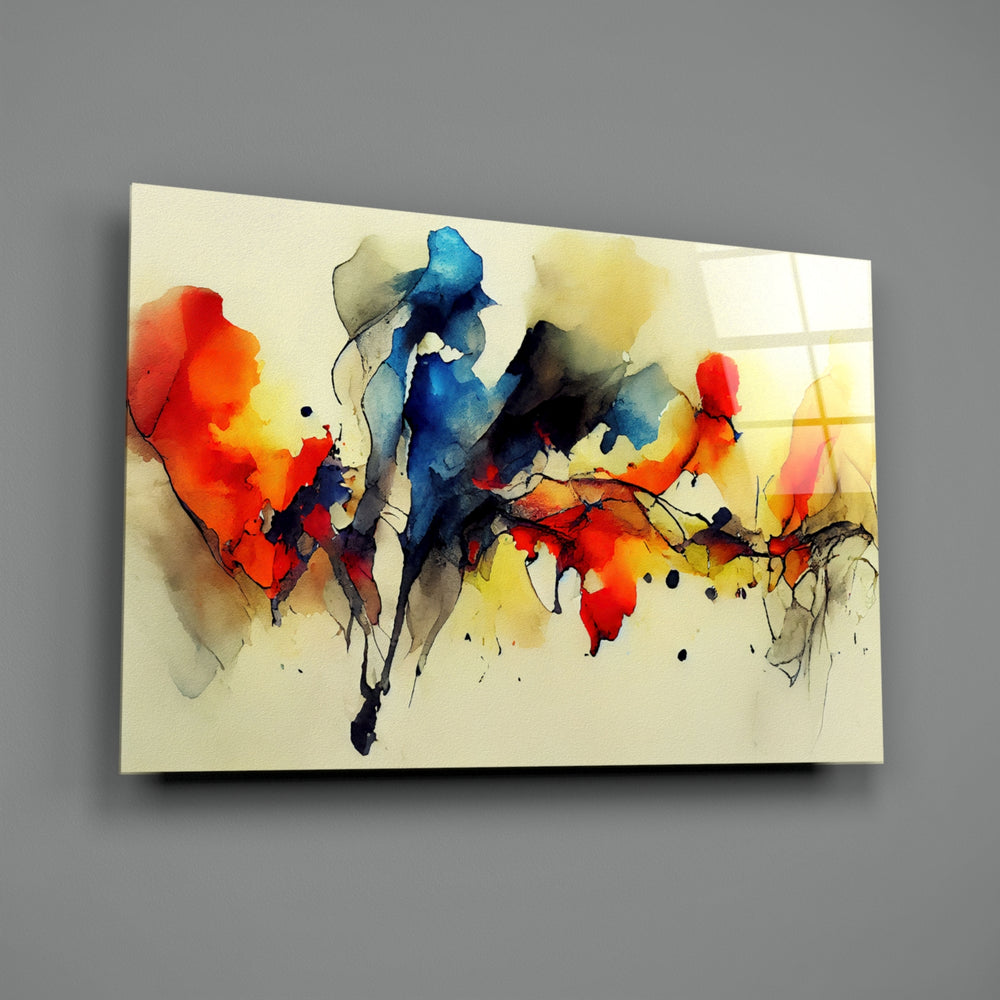 Expressionist-watercolor panel bringing kinetic energy to a contemporary hallway