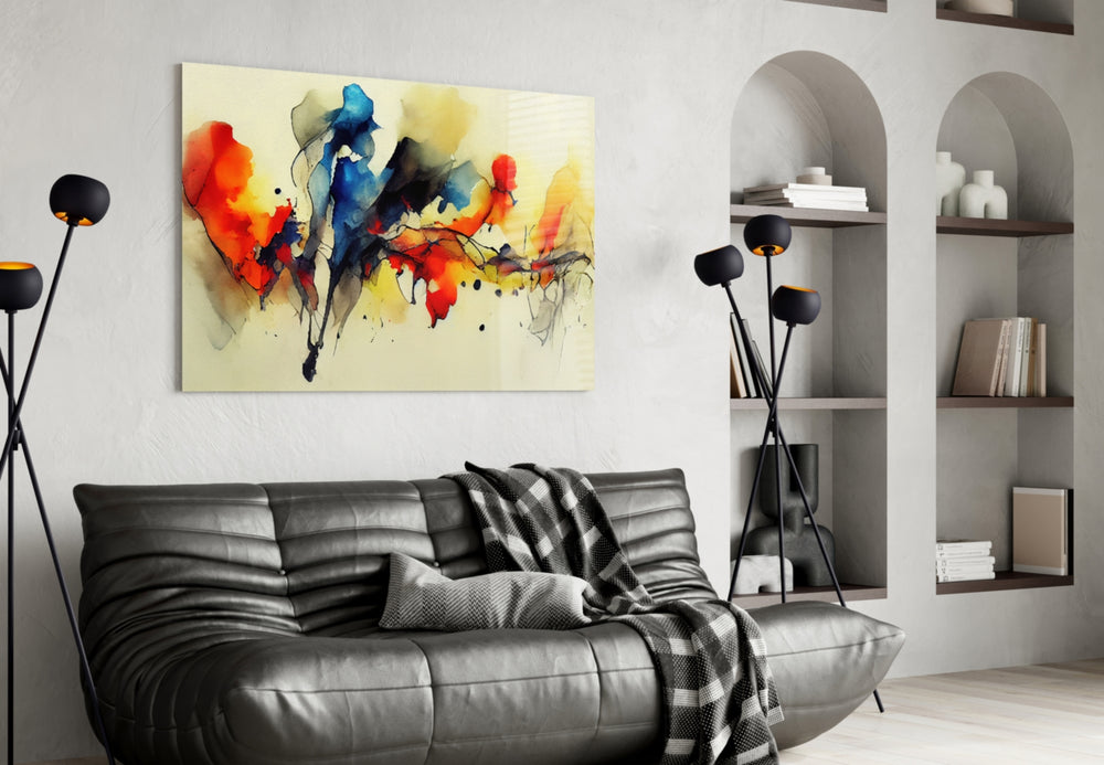 Frequency glass wall art styled above a desk in an office