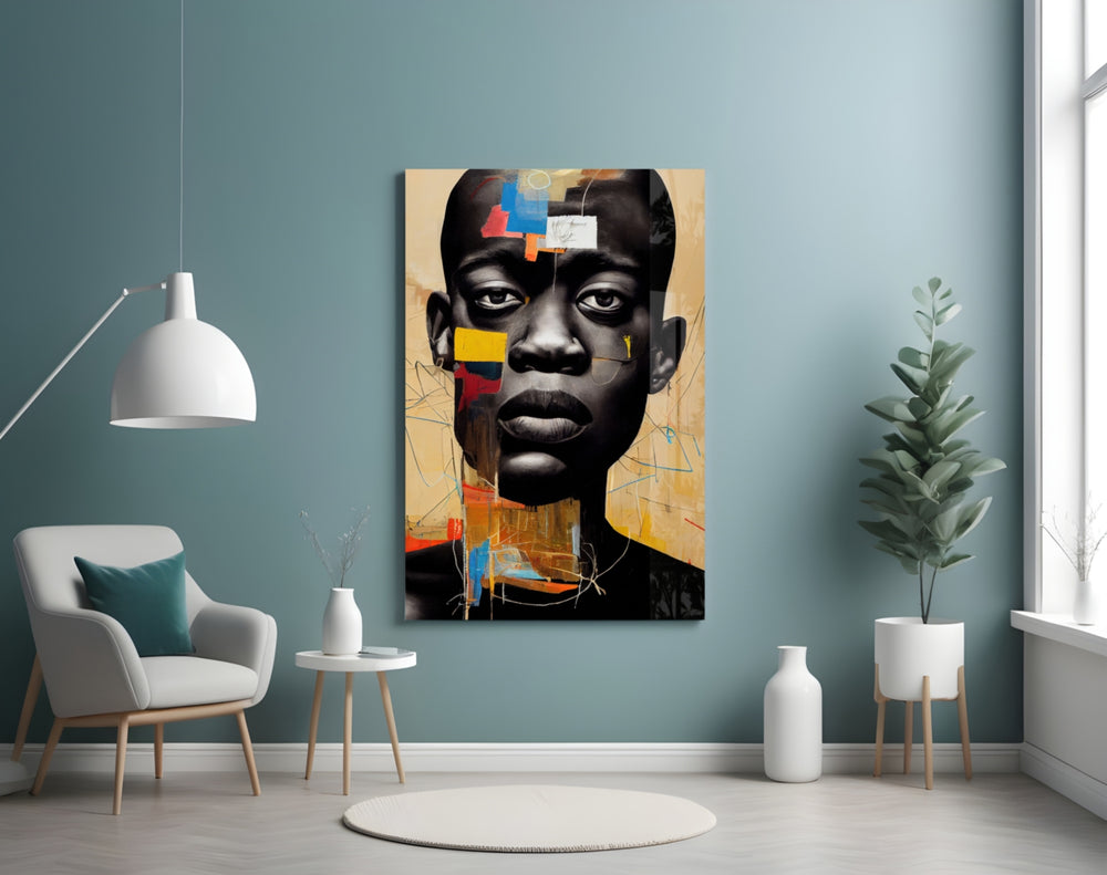 The Rebellious Look glass wall art styled above a console in a hallway