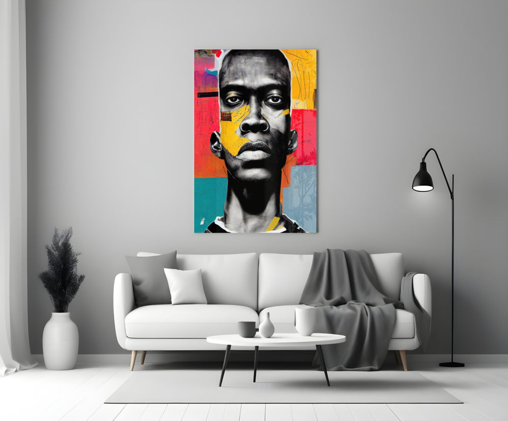 The Rebellious Look close-up showing African portrait with mustard and scarlet patches
