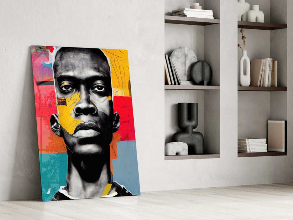 The Rebellious Look glass print enhancing a dining room with cinematic energy