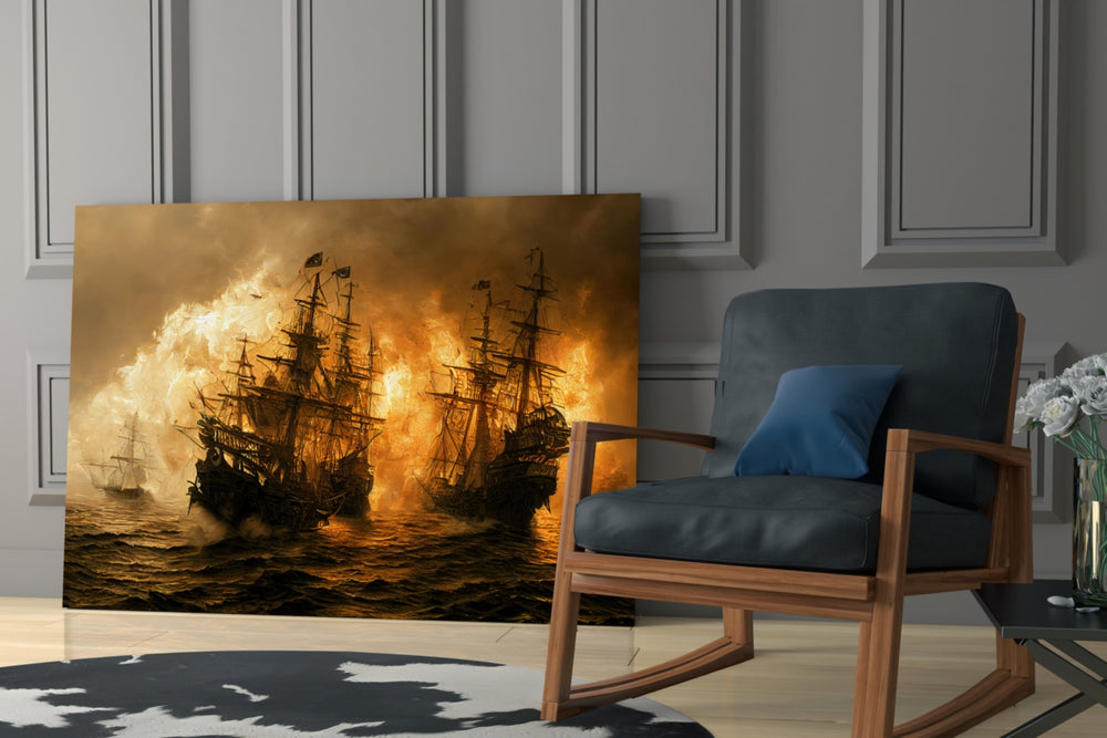 Red Storm glass print enhancing a living room with cinematic mood