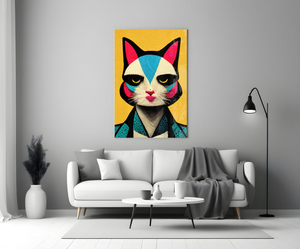 The Cat close-up showing cyan and magenta face markings on amber ground
