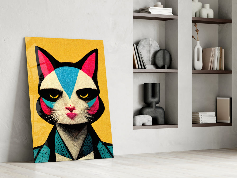 The Cat glass print enhancing an office with cinematic mood