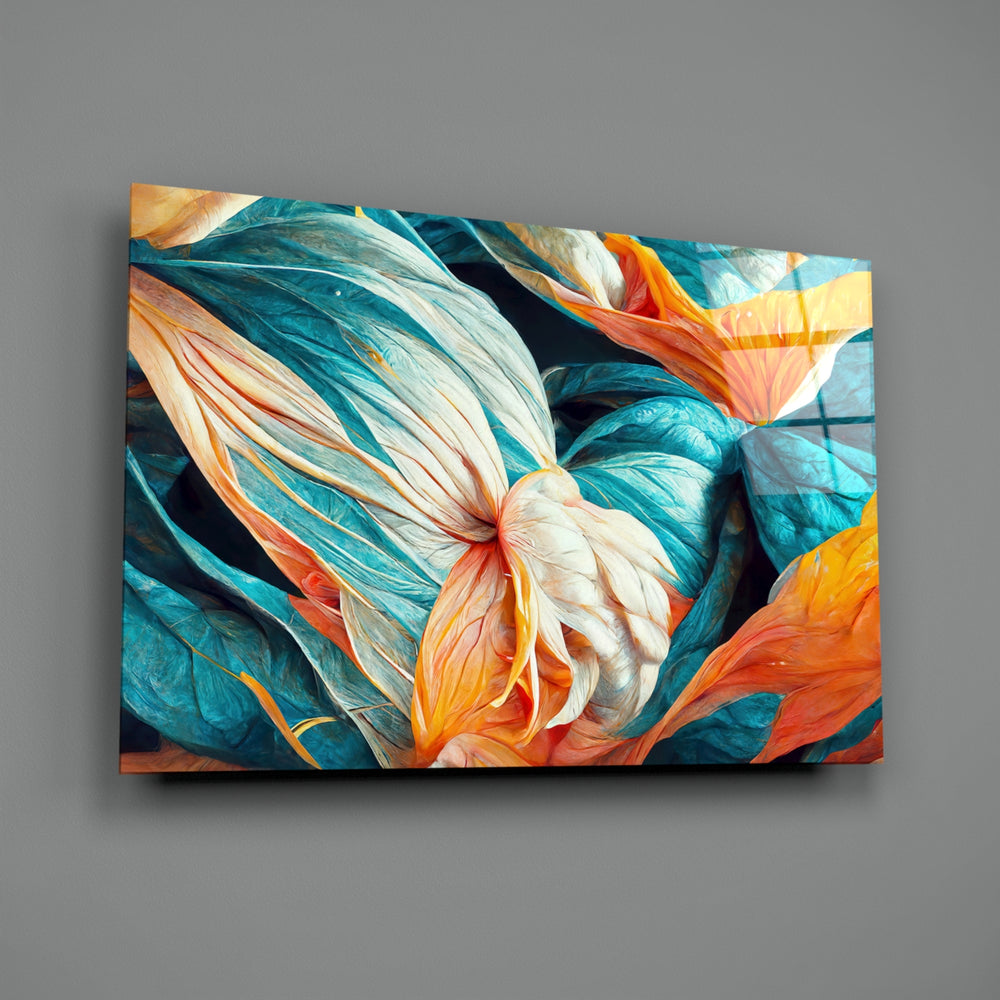 Floral-abstract panel bringing luminous energy to a contemporary dining room