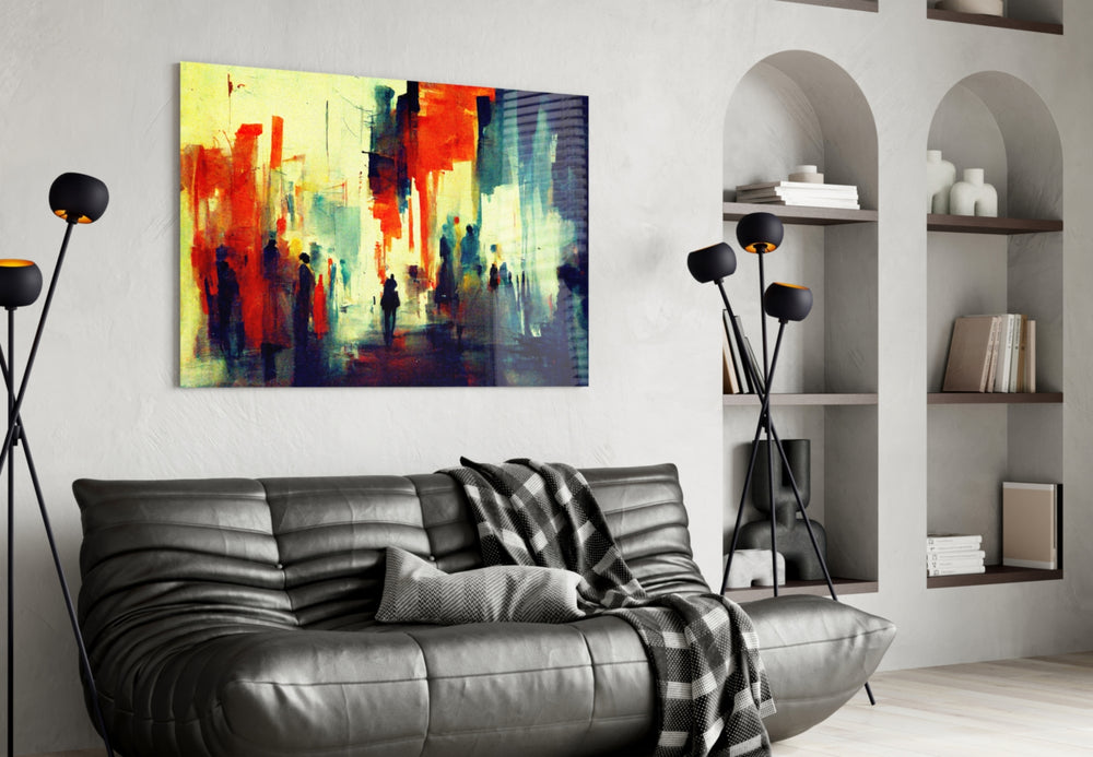 Silhouettes glass wall art styled above a sideboard in a dining room