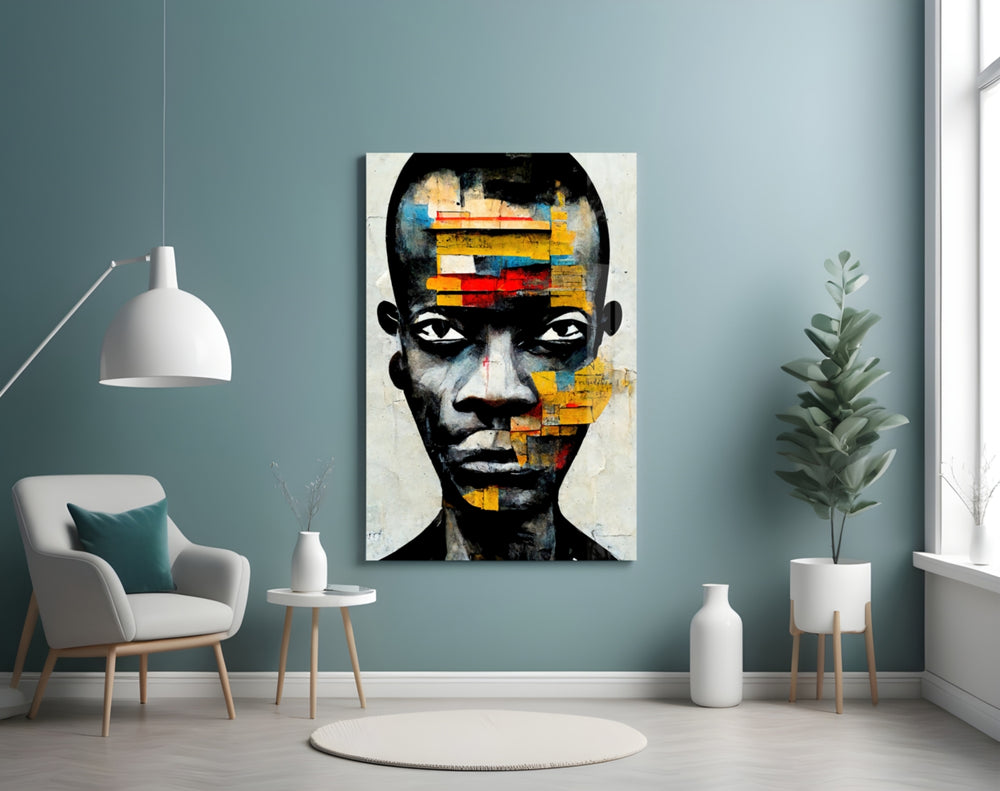 The Rebellious Look glass wall art styled above a console in a hallway