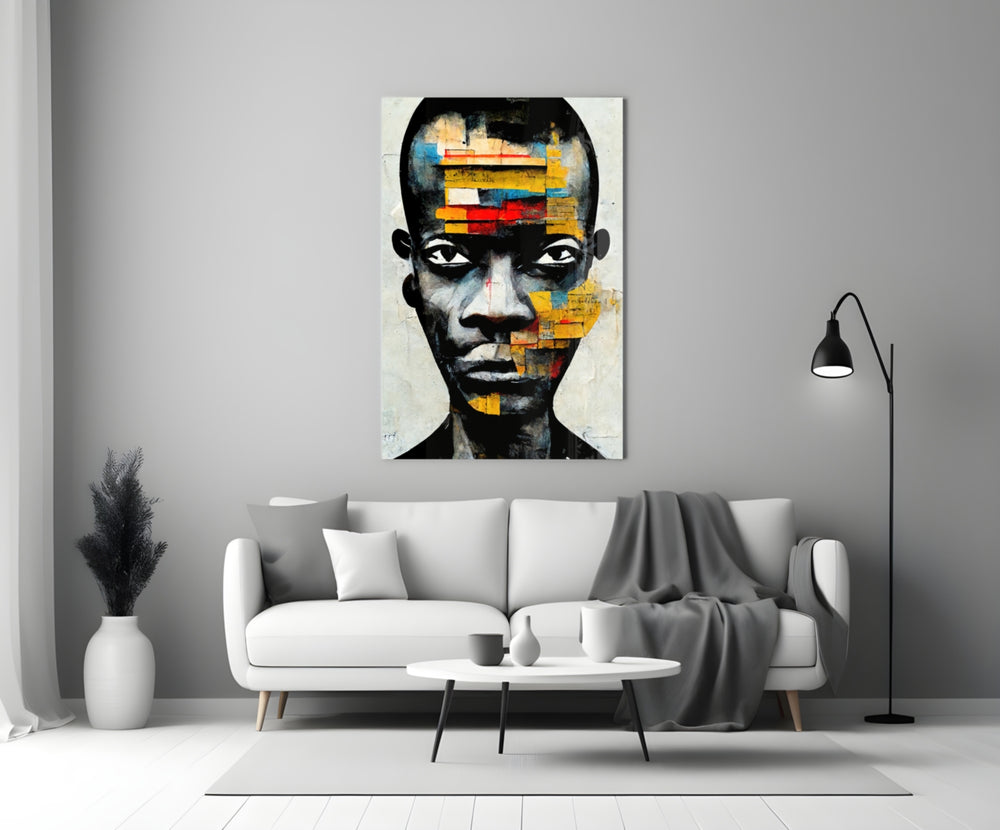 The Rebellious Look close-up showing African portrait with mustard and crimson patches