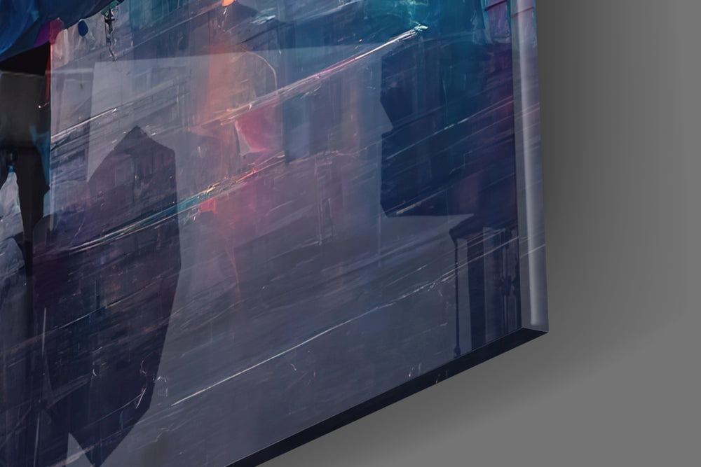 Cubic Walk artwork anchoring a wall with bold vibrant palette