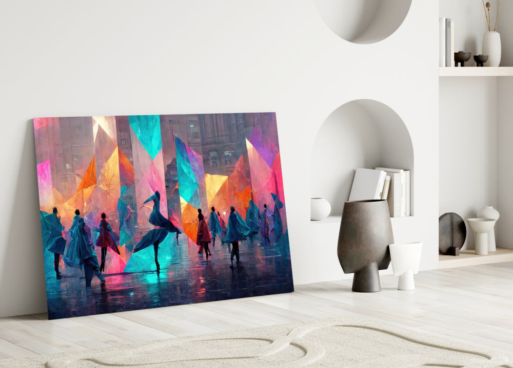 Cubic Walk close-up showing cloaked figures amid magenta and cyan crystal shards