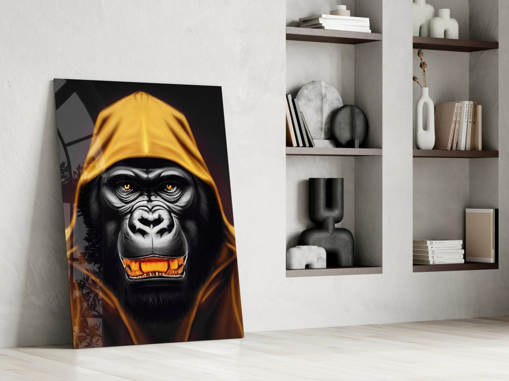 Angry Smile glass print enhancing a teen lounge with cinematic mood