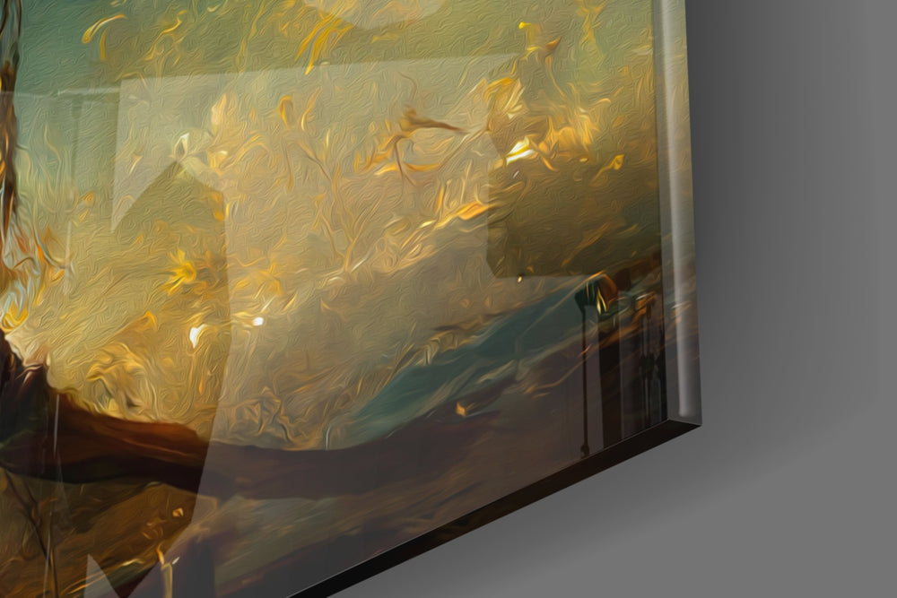 Mysticism artwork anchoring a wall with warm dramatic palette