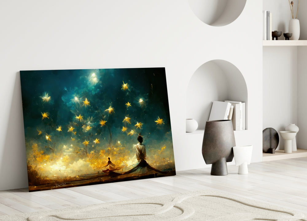 Mysticism close-up showing whirling dervish amid drifting golden lotus-stars