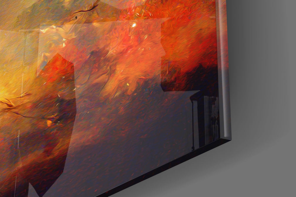 Mysticism artwork anchoring a wall with warm dramatic palette