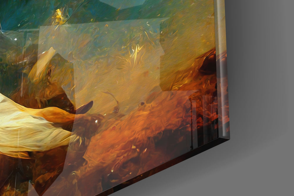 Mysticism artwork anchoring a wall with warm dramatic palette