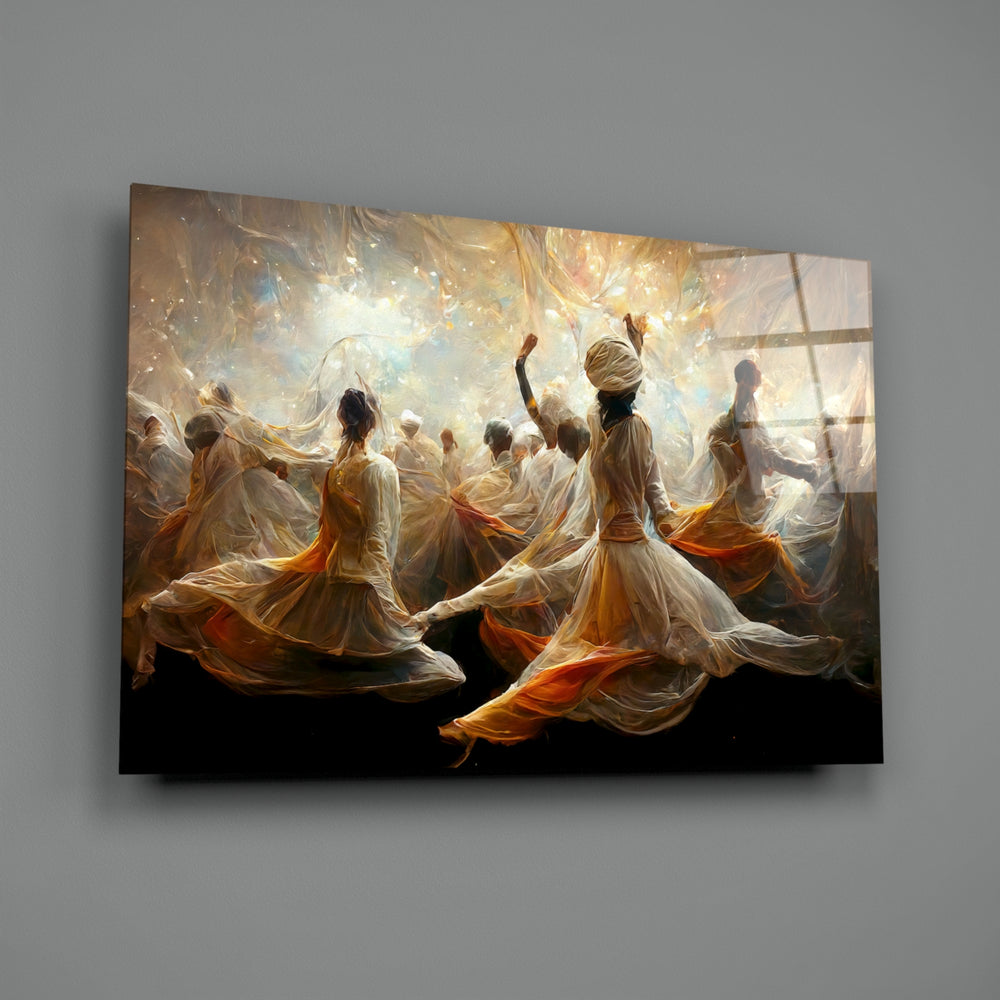 Mystic-painting panel bringing meditative warmth to a contemporary dining room