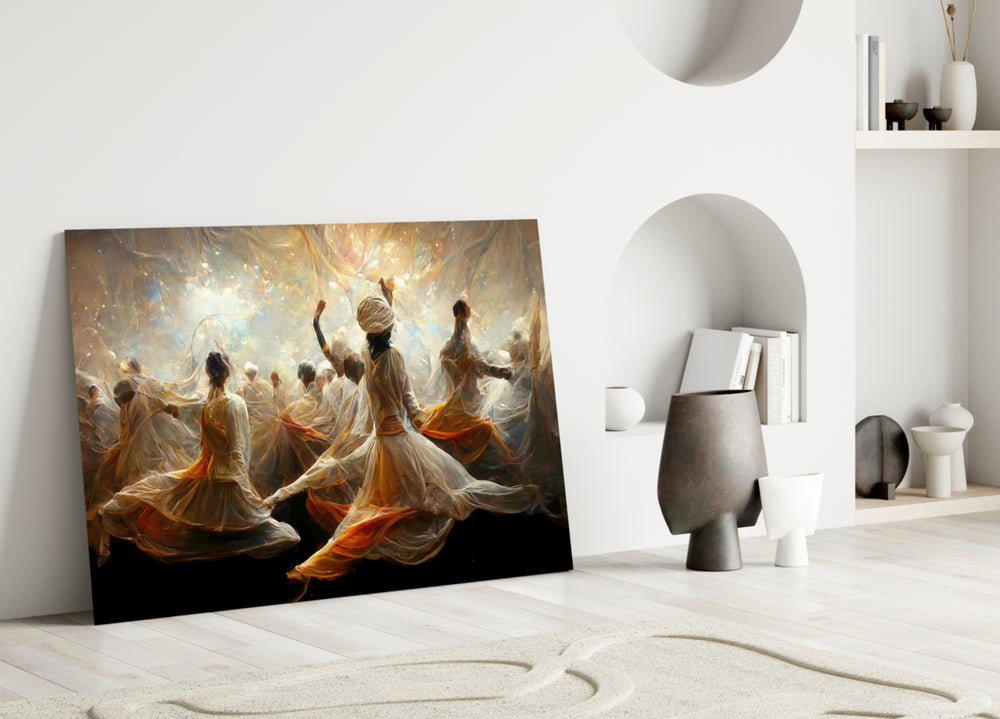 Mysticism close-up showing whirling dervish leading a choir of dancers