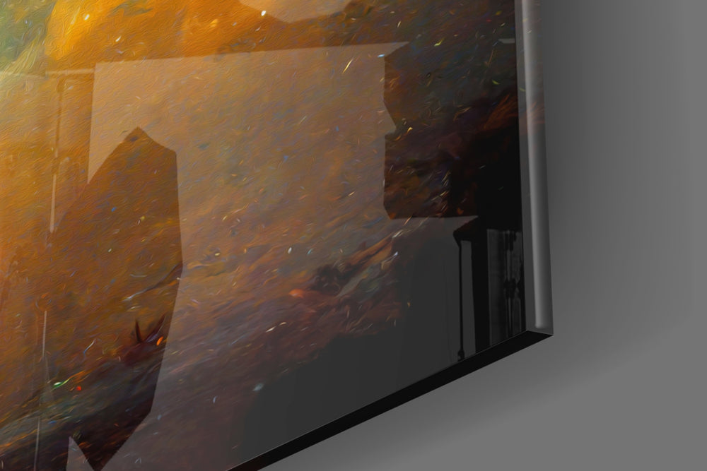 Mysticism artwork anchoring a wall with warm dramatic palette