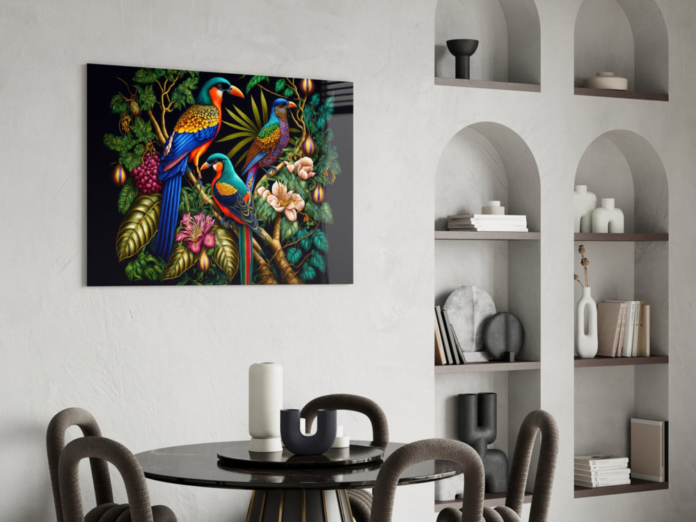 Tropical Birds panel adding editorial grace to a bedroom