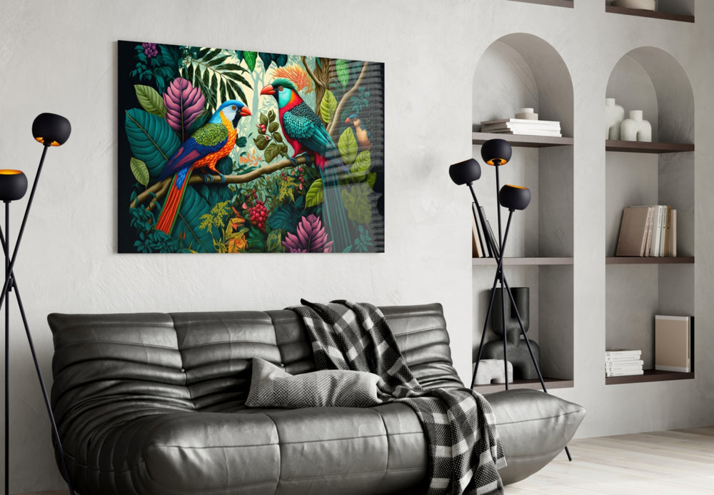 Dating on Amazon glass wall art styled above a console in a hallway
